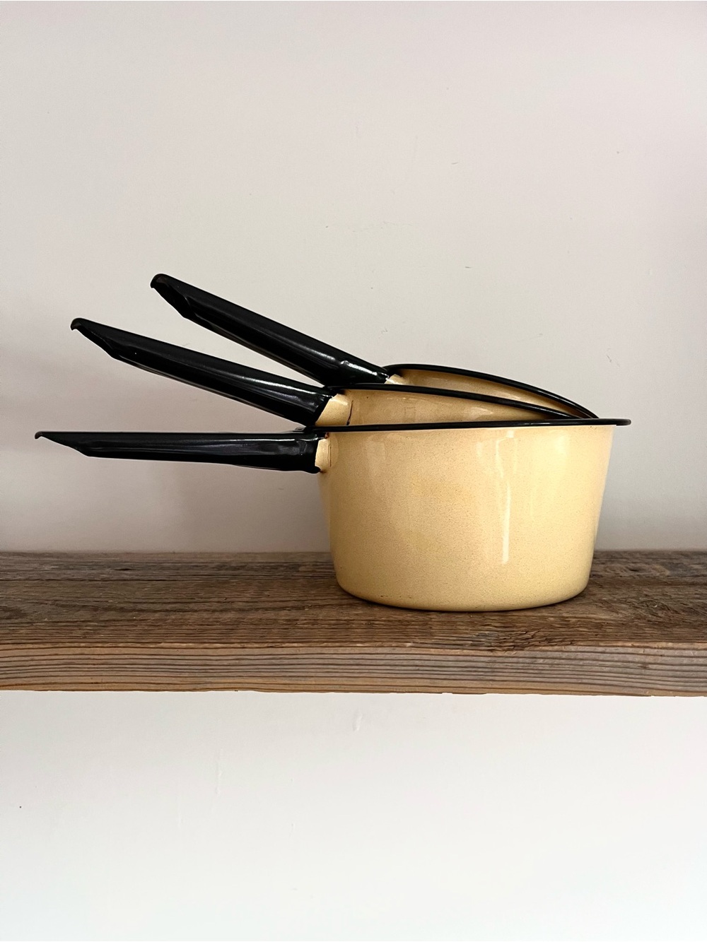 Yellow Enamel Saucepan Set with Black Handles